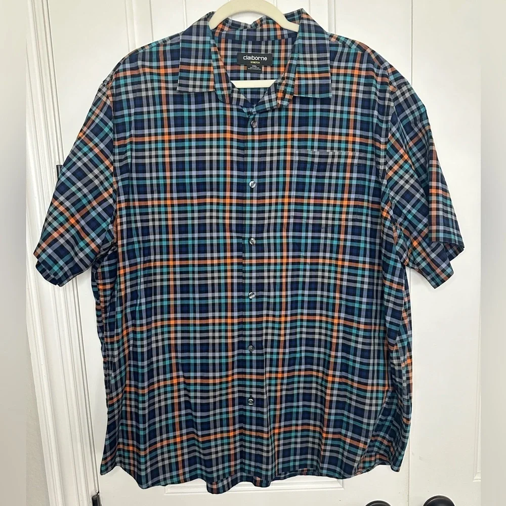 Claiborne Blue and Orange Casual Button Down Shirt - Picture 1 of 4
